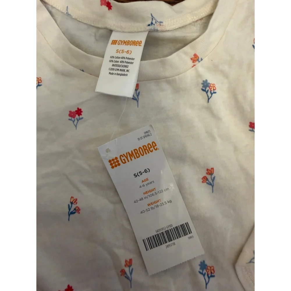 Gymboree Girls Top Size S 5-6 Floral Flutter Sleeve NWT